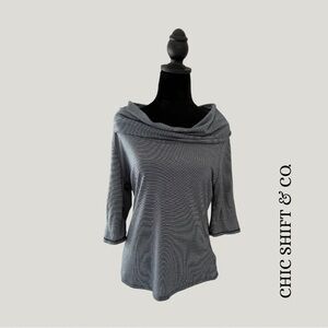 Coldwater Creek Navy Striped Cowl Neck Top Size M